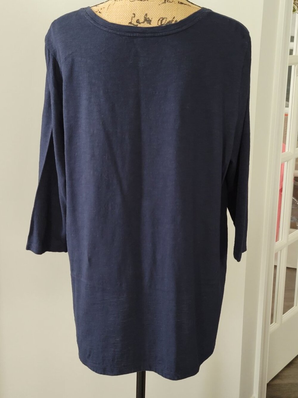 CHICO’S Ultimate Tee Navy Blue Pocket Top Cotton Modal 3/4 Sleeve | Size 3 - Picture 3 of 10